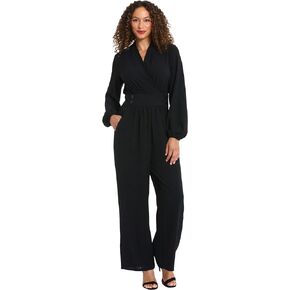 London Times womens Button Waist V-neck Jumpsuit Wear to Work Career Office Event Occasion Guest of