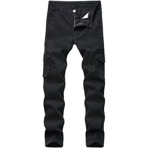 بنطال جينز LONGBIDA للرجال بقصة ضيقة وجيوب متعددة من قماش الدنيم المطاطي in Kuwait