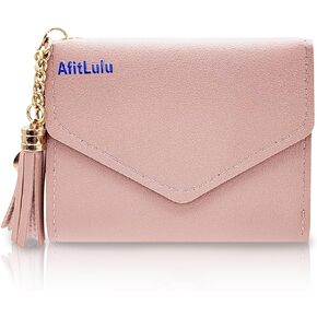 Women’s Wallet, PU Tri-fold Wallet for Women with Heart Pendant and Tassel, 6 Card Slots, 1 ID Window, 1 Cash Compartment, Slim Card Wallet for Girls and Women(Black)
