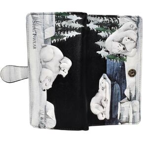 Shag Wear Polar Bear Scene Large Animal Wallet for Women Faux Vegan Leather 7" Black