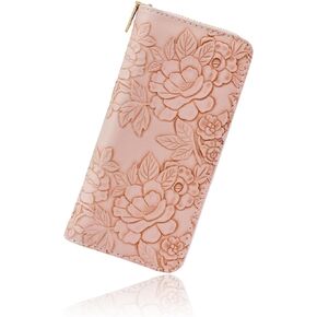 WisePoint Womens Wallet, PU Leather Wallets for Women, Long Ladies Wallet Womens Card Wallet with Flower, Fashion Clutch Wallet for Travel, Dating, Shopping, Party (green)