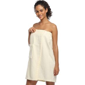 VISHOP Women's Cotton Towel Wrap Bathrobe Lightweight Spa Towels with Adjustable Closure Shower Robe with Pocket