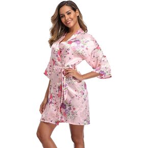Women Floral Kimono Robe Satin Bridal Dressing Gown Bride Bridesmaid Robes Sleepwear