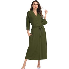 Womens Soft Knit Bathrobes Long Kimono Robes Lightweight Sleepwear with Pockets Ladies Loungewear Housecoat