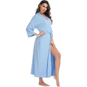 أردية حمام نسائية ناعمة متماسكة طويلة كيمونو ملابس نوم خفيفة الوزن مع جيوب ملابس منزلية للسيدات in Kuwait