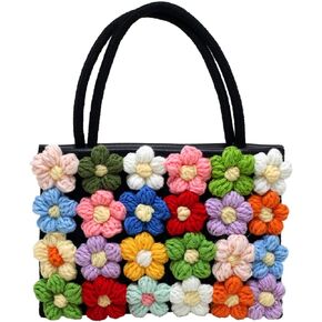SUKUTU Women Small Flower Handwoven Crossbody Handbag Cute Multicolored Purse Bag Cotton Crochet Shoulder Bag