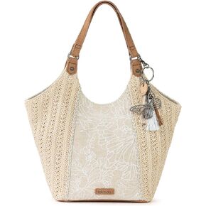 Sakroots Roma Straw Small Shopper, White Flower Blossom