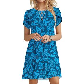 MOLERANI Summer Dresses for Women 2024 Casual T Shirt Crewneck Petal Sleeve Swing Vacation Dress with Pockets