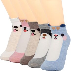 جوارب نسائية لطيفة على شكل حيوانات من Sevening - 5 أزواج من الجوارب المضحكة للكلاب والقطط، جوارب فنية للرسم، هدايا لمحبي الكلاب للنساء in Kuwait