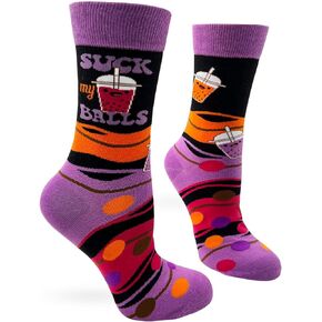 Suck My Balls Funny Socks for Women - Colorful Boba Bubble Tea Design