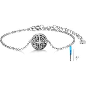 SHEAISRS Celtic Knot Compass Urn Bracelet for Ashes 925 Sterling Silver Cremation Jewelry for Ashes Keepsake Irish Gifts for Men Women
