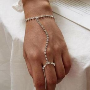 Jumwrit Rhinestone Ring Bracelet Hand Chain Finger Ring Bracelet Tennis Bracelet Slave Chain Hand Harness Bracelet with Ring for Women Girls