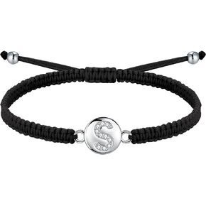 J.Endéar Handmade Initial Letter Bracelet, Braided Filigree String Boho Adjustable Bracelet for Girls, Sterling Silver 925 Jewellery Women Birthday Gift