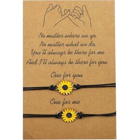 AUEAR, 2Pcs Bracelets Best Friends Sunflower Bracelet Pinky Promise Long Distance Matching Bracelet Anklets for Birthday Couples Sister Mother Boyfriend Girlfriend Women Girls Gifts Adjustable Cord