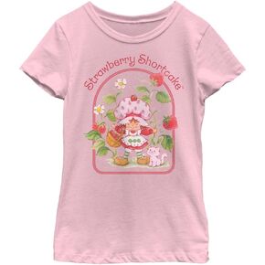 Fifth Sun Strawberry Shortcake Custard Arch Girls Short Sleeve Tee Shirt, Light Pink