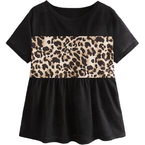 WDIRARA Girl's Butterfly Print Short Sleeve Tie Front Round Neck Top T Shirt