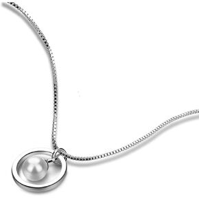100% 925 Sterling Silver Necklace Women's 11 mm Pearl Pendant Necklace - Solid Silver Box Chain 18" Choker Fine Jewelry Holiday Gifts