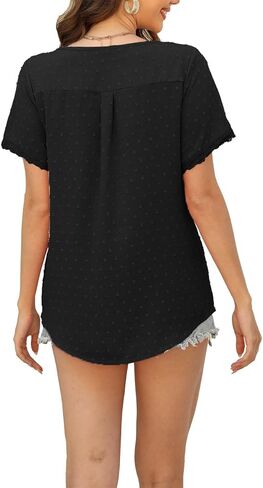 Beimuc بلايز صيفية للنساء بأكمام قصيرة وبلوزات شيفون دانتيل فضفاضة in Kuwait