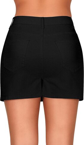 شورت جينز صيفي غير رسمي عالي الخصر للنساء من roswear مع جيوب شورت دينم مطاطي تنانير أمامية بأزرار in Saudi Arabia