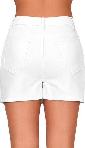شورت جينز صيفي غير رسمي عالي الخصر للنساء من roswear مع جيوب شورت دينم مطاطي تنانير أمامية بأزرار in Saudi Arabia