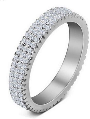 925 الفضة الاسترليني الماس الكامل مزدوجة الصفوف جولة قطع زركونيا خواتم مثلج خارج مختبر الماس الزفاف الفرقة الخلود العصابات تكويم خاتم الوعد للرجال النساء (الحجم 9) in Kuwait