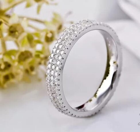 925 الفضة الاسترليني الماس الكامل مزدوجة الصفوف جولة قطع زركونيا خواتم مثلج خارج مختبر الماس الزفاف الفرقة الخلود العصابات تكويم خاتم الوعد للرجال النساء (الحجم 9) in Kuwait