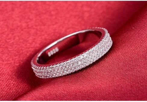 925 الفضة الاسترليني الماس الكامل مزدوجة الصفوف جولة قطع زركونيا خواتم مثلج خارج مختبر الماس الزفاف الفرقة الخلود العصابات تكويم خاتم الوعد للرجال النساء (الحجم 9) in Kuwait