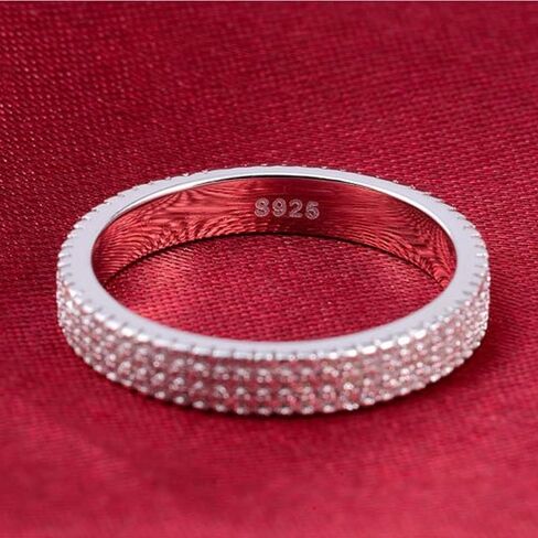 925 الفضة الاسترليني الماس الكامل مزدوجة الصفوف جولة قطع زركونيا خواتم مثلج خارج مختبر الماس الزفاف الفرقة الخلود العصابات تكويم خاتم الوعد للرجال النساء (الحجم 9) in Kuwait