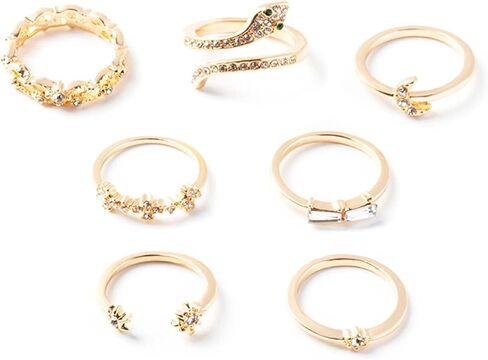 WZNBBOY 7 قطع حجر الراين الأفعى تكويم خواتم المفصل مجموعة تألق كريستال القمر Northstar خواتم الاصبع قابل للتعديل الأفعى المفتوحة خواتم خمر بيان لذيذ مثلج خارج خواتم مجموعة للنساء in Kuwait