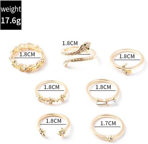 WZNBBOY 7 قطع حجر الراين الأفعى تكويم خواتم المفصل مجموعة تألق كريستال القمر Northstar خواتم الاصبع قابل للتعديل الأفعى المفتوحة خواتم خمر بيان لذيذ مثلج خارج خواتم مجموعة للنساء in Kuwait