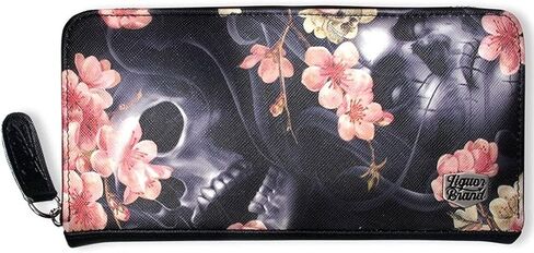 Liquorbrand Sakura Skulls and Pink Flowers Zip Around Wallet | Dia De Los Muertos in Saudi Arabia