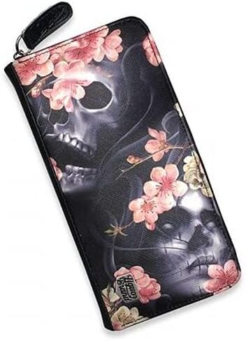 Liquorbrand Sakura Skulls and Pink Flowers Zip Around Wallet | Dia De Los Muertos in Saudi Arabia
