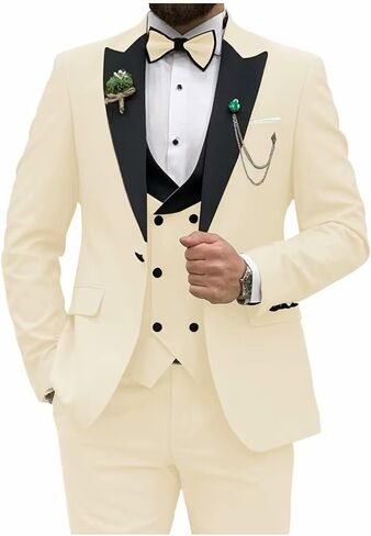 AufewB,Men’s 3 Piece Suit Blazer, Slim Fit Tux with One Button, Jacket Vest Pants & Tie Set for Party, Wedding and Business in Saudi Arabia