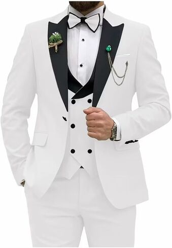 AufewB,Men’s 3 Piece Suit Blazer, Slim Fit Tux with One Button, Jacket Vest Pants & Tie Set for Party, Wedding and Business in Saudi Arabia