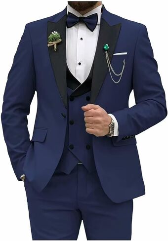 AufewB,Men’s 3 Piece Suit Blazer, Slim Fit Tux with One Button, Jacket Vest Pants & Tie Set for Party, Wedding and Business in Saudi Arabia