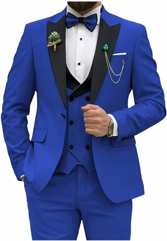 AufewB,Men’s 3 Piece Suit Blazer, Slim Fit Tux with One Button, Jacket Vest Pants & Tie Set for Party, Wedding and Business in Saudi Arabia