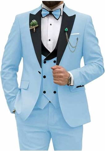 AufewB,Men’s 3 Piece Suit Blazer, Slim Fit Tux with One Button, Jacket Vest Pants & Tie Set for Party, Wedding and Business in Saudi Arabia