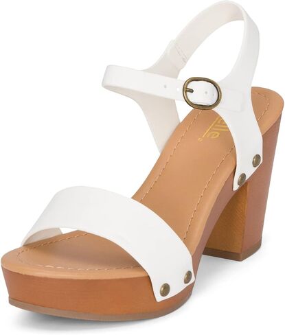 Jtelle - Stage - Womens Wedge Heel Sandals Platform Ankle Buckle Studded Open Toe Faux Wood Sandals in Saudi Arabia
