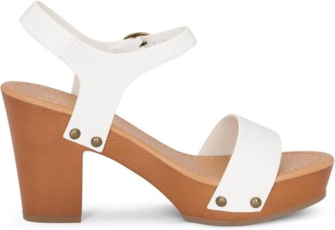 Jtelle - Stage - Womens Wedge Heel Sandals Platform Ankle Buckle Studded Open Toe Faux Wood Sandals in Saudi Arabia