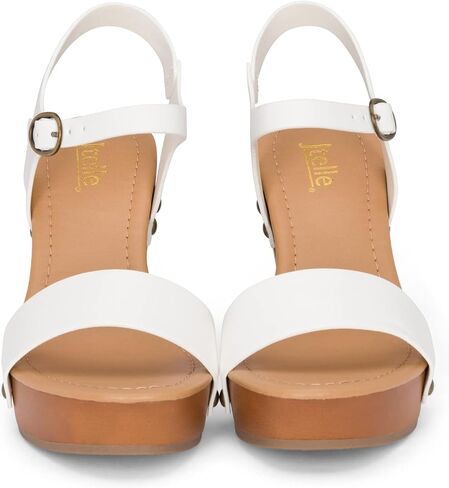 Jtelle - Stage - Womens Wedge Heel Sandals Platform Ankle Buckle Studded Open Toe Faux Wood Sandals in Saudi Arabia