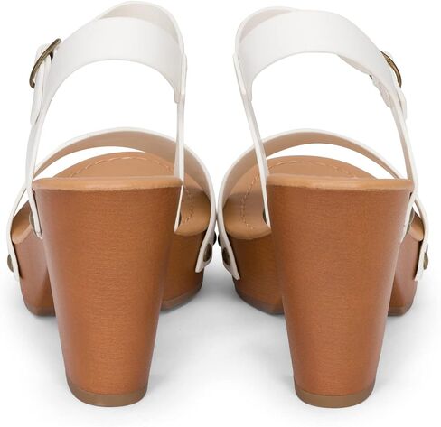 Jtelle - Stage - Womens Wedge Heel Sandals Platform Ankle Buckle Studded Open Toe Faux Wood Sandals in Saudi Arabia