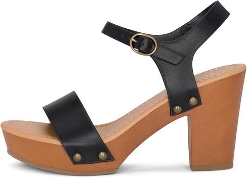 Jtelle - Stage - Womens Wedge Heel Sandals Platform Ankle Buckle Studded Open Toe Faux Wood Sandals in Saudi Arabia