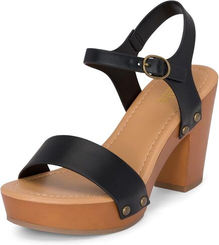 Jtelle - Stage - Womens Wedge Heel Sandals Platform Ankle Buckle Studded Open Toe Faux Wood Sandals in Saudi Arabia