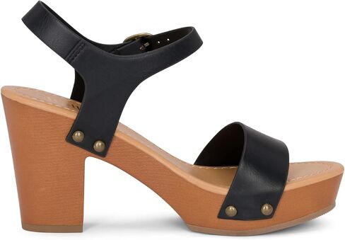 Jtelle - Stage - Womens Wedge Heel Sandals Platform Ankle Buckle Studded Open Toe Faux Wood Sandals in Saudi Arabia