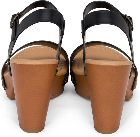 Jtelle - Stage - Womens Wedge Heel Sandals Platform Ankle Buckle Studded Open Toe Faux Wood Sandals in Saudi Arabia