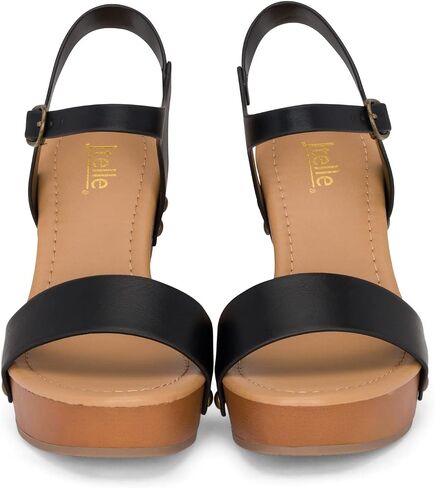 Jtelle - Stage - Womens Wedge Heel Sandals Platform Ankle Buckle Studded Open Toe Faux Wood Sandals in Saudi Arabia