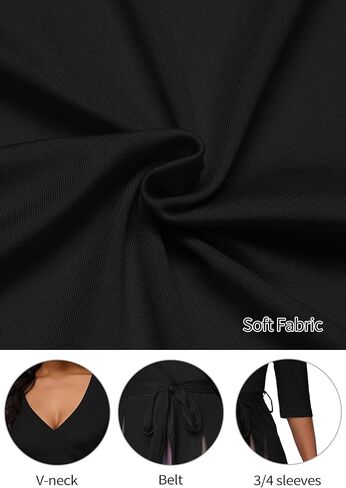 فستان طويل من AOMONI للنساء متدرج كاجوال طويل للشمس ورقبة على شكل حرف V وأكمام 3/4 مع حزام in Kuwait