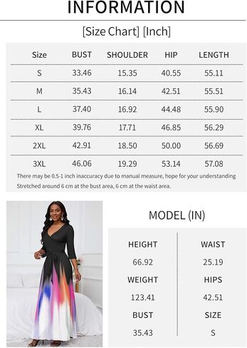 فستان طويل من AOMONI للنساء متدرج كاجوال طويل للشمس ورقبة على شكل حرف V وأكمام 3/4 مع حزام in Kuwait