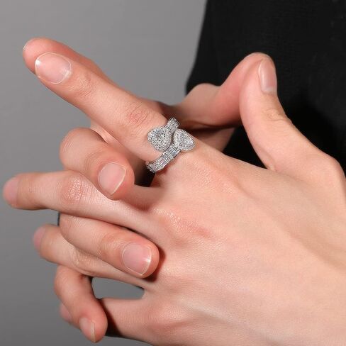 Iced Out Baguette Cz Adjustable Heart Ring All Match Bling Dainty Gold Silver Pinky Ring Wedding Engagement Rings for Girl Women Luxury Gift Birthday Xmas Anniversary Promise Statement in Saudi Arabia