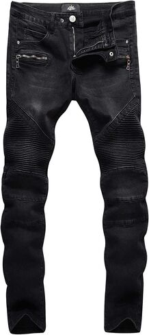 ZLZ Black Biker Jeans for Men Slim Fit, Men's Comfy Stretch Ripped Distressed Biker Jeans Pants Rock, Designer Jeans, Size 36 in Saudi Arabia